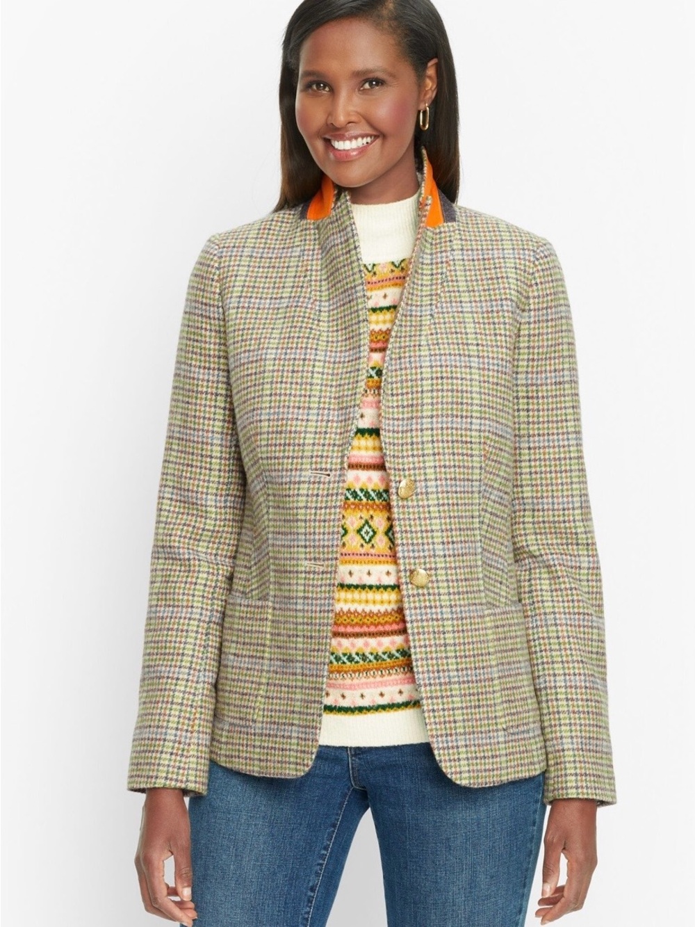 Talbots Classic Shetland Blazer Morning Multi-Color Plaid Blazer